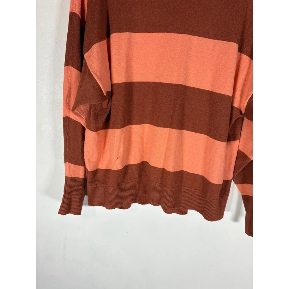Loft Medium Coral Brown Colorblock Sweater Retro 70s Striped Fall Cozy Pullover